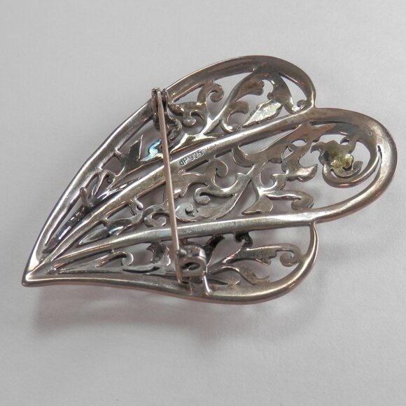 Doug Paulus DP 925 India Sterling Silver Ornate Scroll Shell Fan Pin 2.5" Brooch - Picture 3 of 7